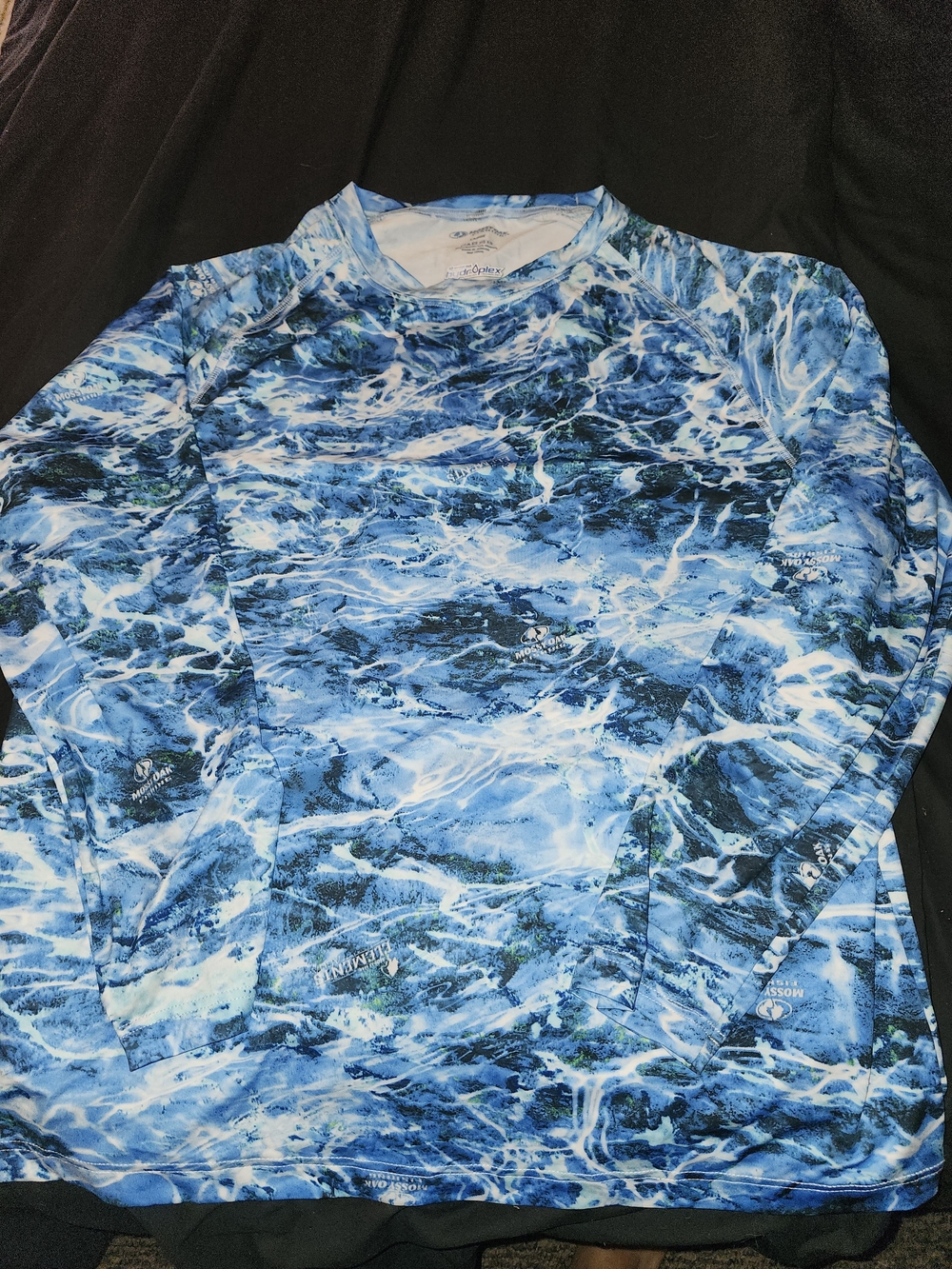Mossy Oak Blue Water-Print Long Sleeve Fishing Shirt L